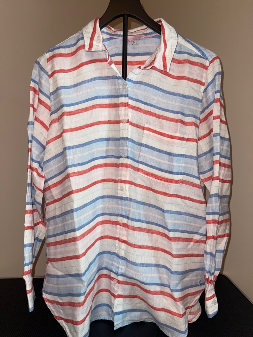 Joules Women's White Button-Up Shirt with Red & Light Blue Stripes sz 10 US